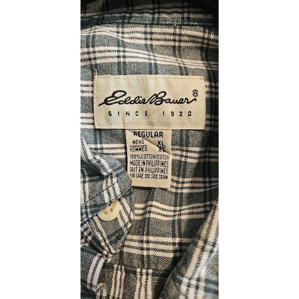 Eddie Bauer Mens XL Green White Plaid Button Down Shirt Button Down Collar - Picture 8 of 9